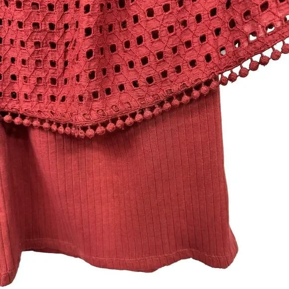 Anthropologie The Odells Off the Shoulder Eyelet Brick Color Blouse, Small - Picture 6 of 12